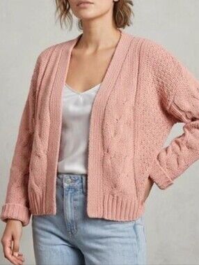 CHARLOTTE RUSSE Dusty Pink Open-Front Cable Knit Cardigan Sweater